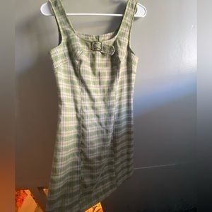 vintage 60s plaid midi dress with buckle on front